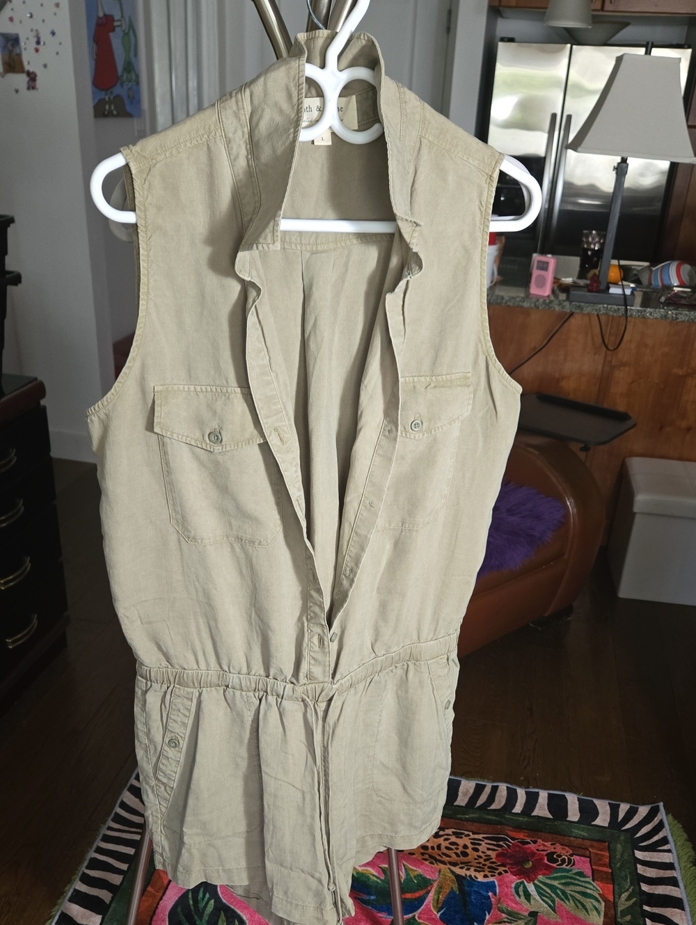 Sleeveless Utility Romper in Khaki
